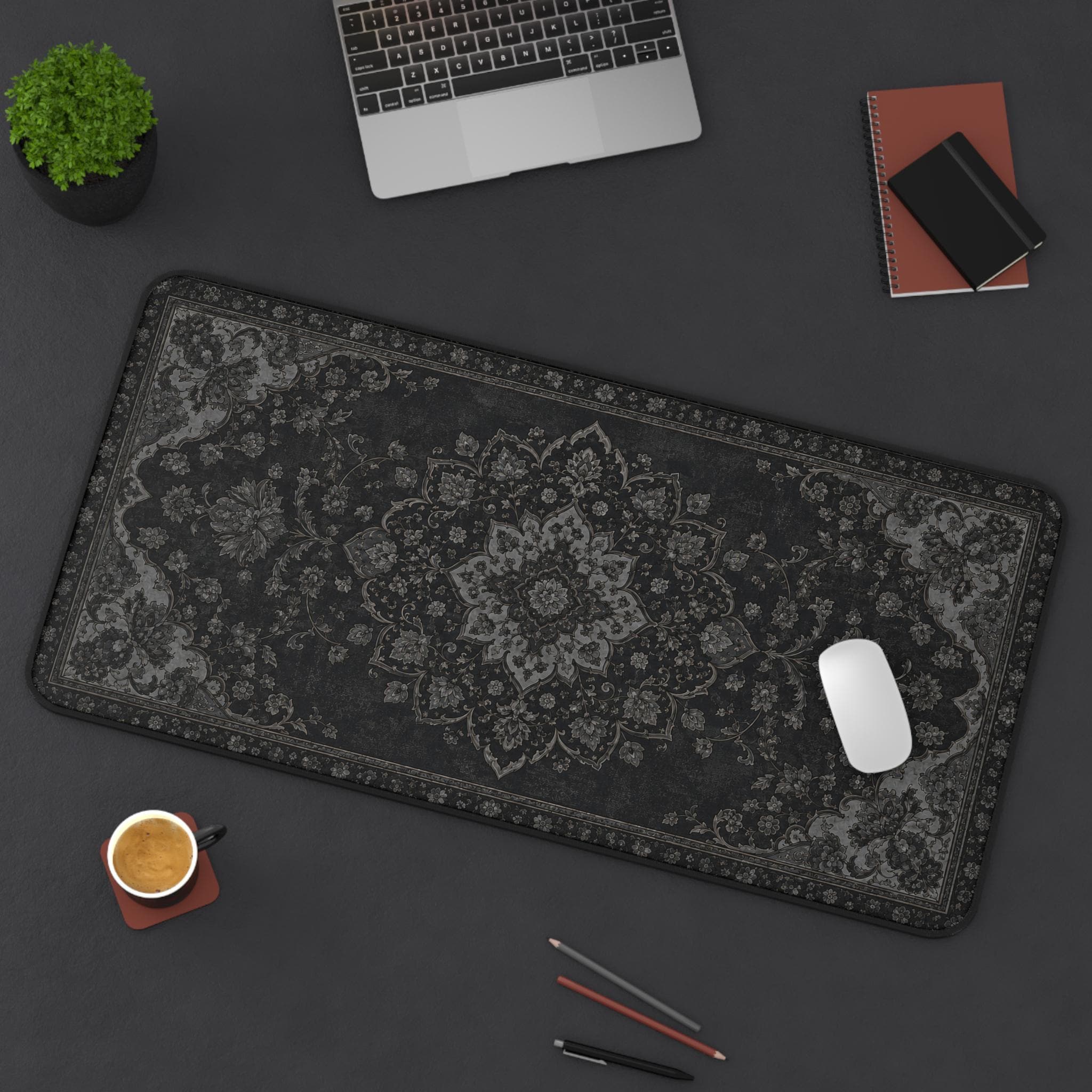 Desk Setup Vintage - Black Rug Desk Mat Dark Academia