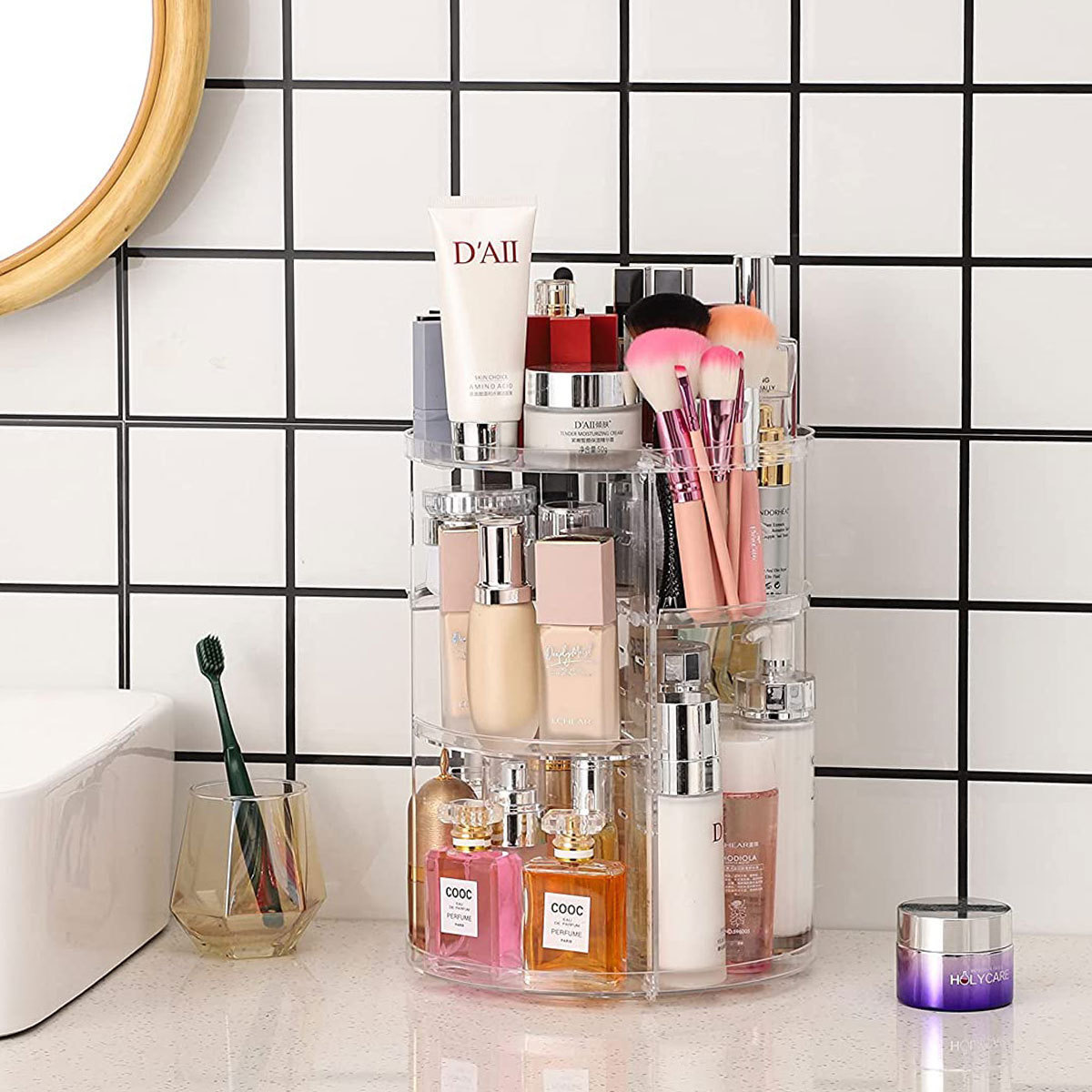 360-Degree Rotating Cosmetic S - đánh giá và giá Desk Setup Shelves