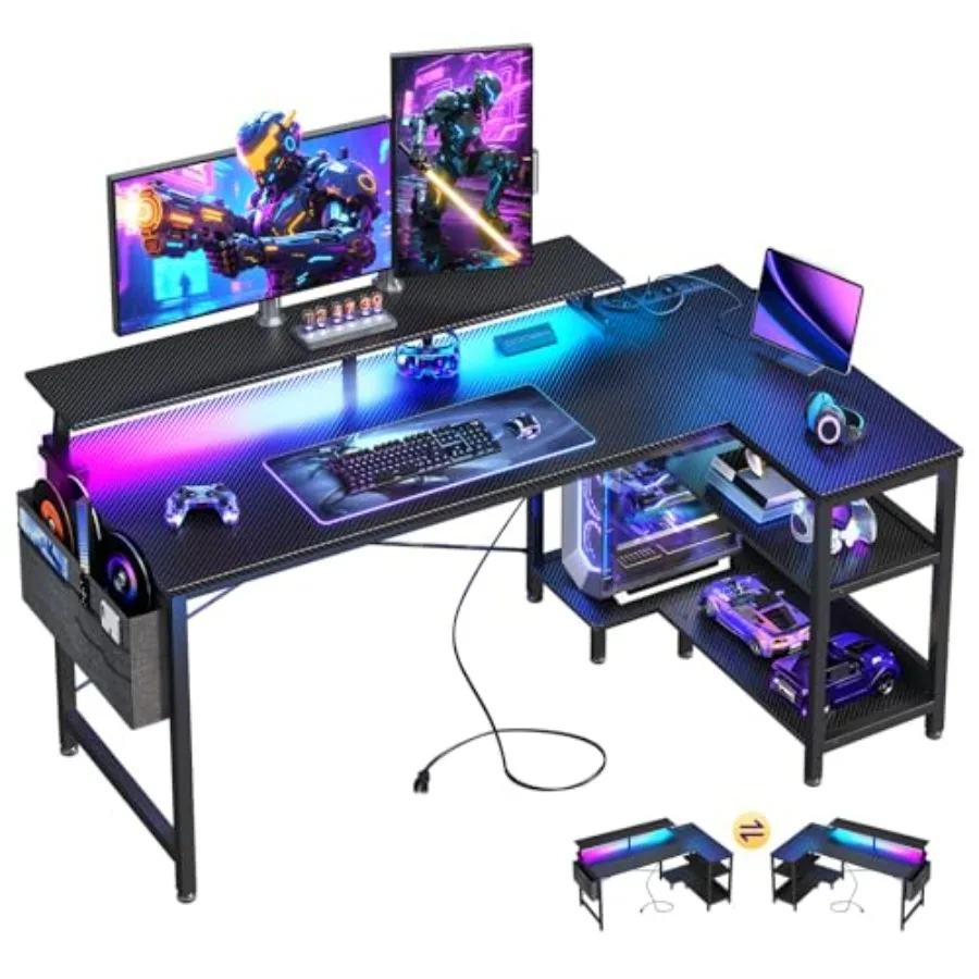 L Shaped Gaming Desk with LED  - đánh giá và giá Desk Setup L Shaped