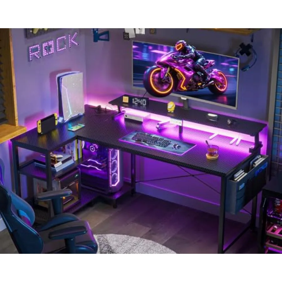 L Shaped Gaming Desk with LED  - đánh giá và giá Desk Setup L Shaped