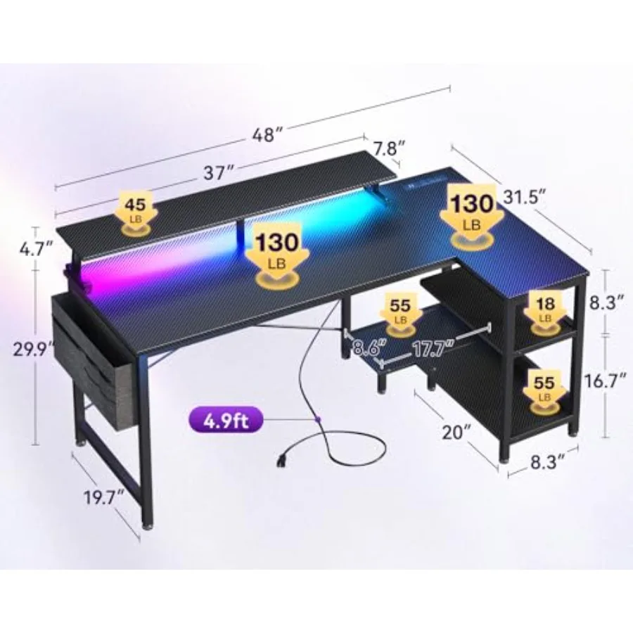L Shaped Gaming Desk with LED  - đánh giá và giá Desk Setup L Shaped