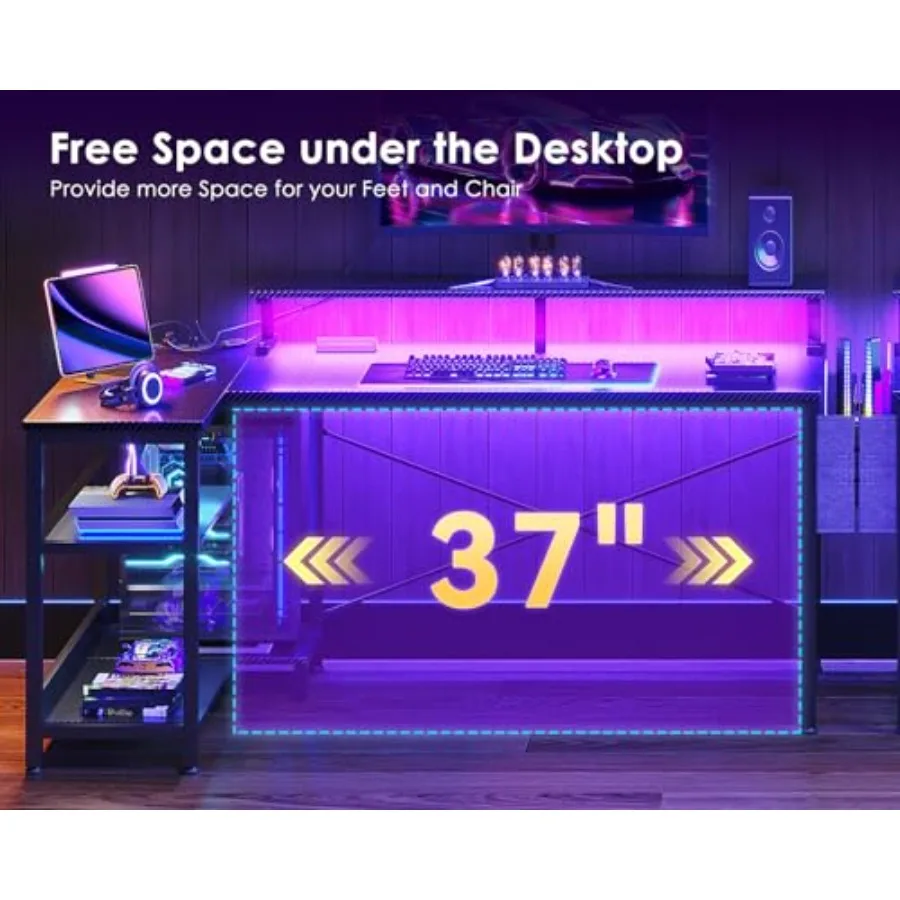 L Shaped Gaming Desk with LED  - đánh giá và giá Desk Setup L Shaped