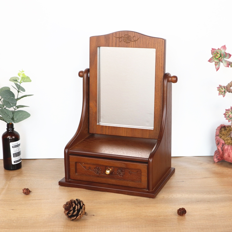Wooden Desktop Makeup Mirror S - đánh giá và giá Desk Setup Vintage