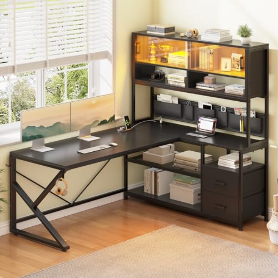 L Shaped Gaming Desk with Stor - đánh giá và giá Desk Setup L Shaped