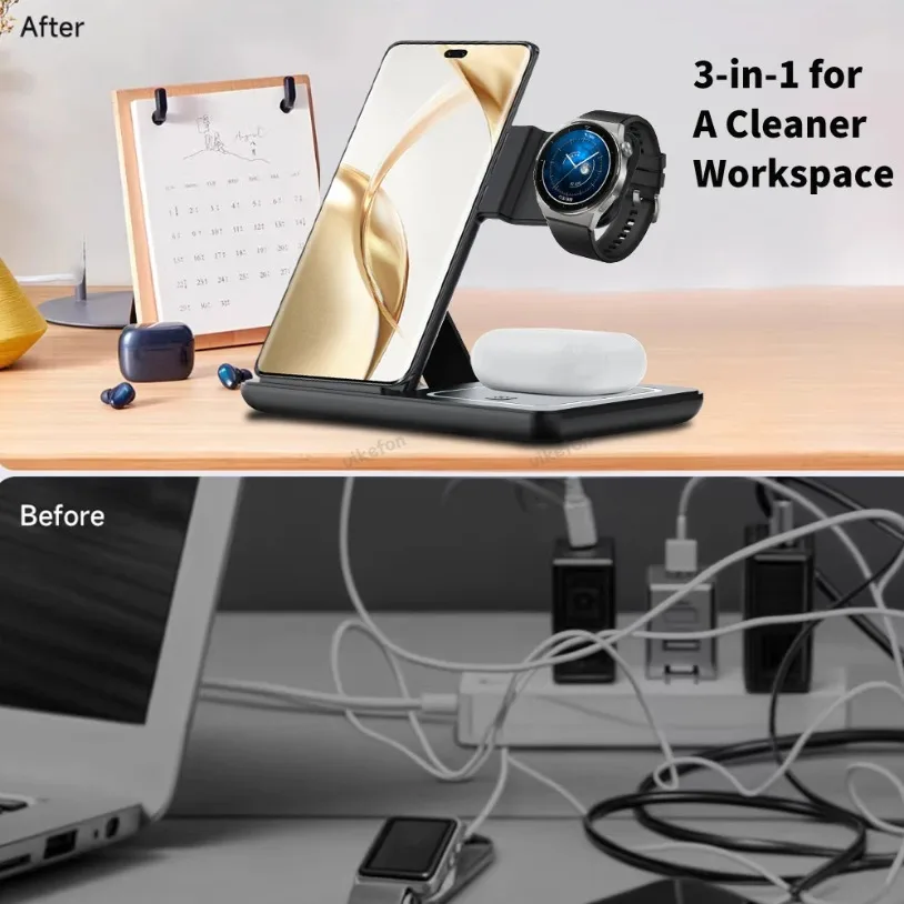 3 in 1 Foldable Wireless Charg - đánh giá và giá Desk Setup Apple