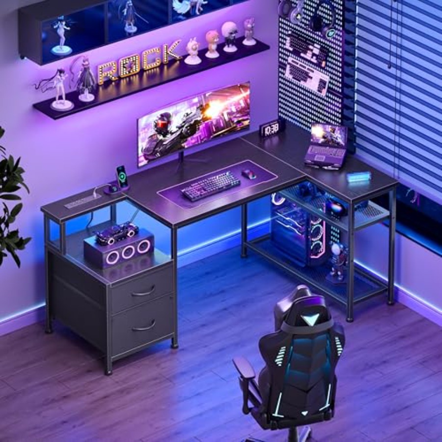 49 Inch L Shaped Gaming Desk w - đánh giá và giá Desk Setup L Shaped