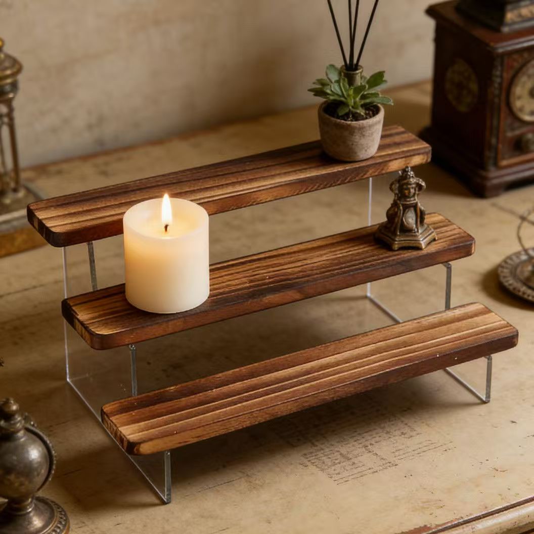 Charred Wooden Step Display St - đánh giá và giá Desk Setup Shelves