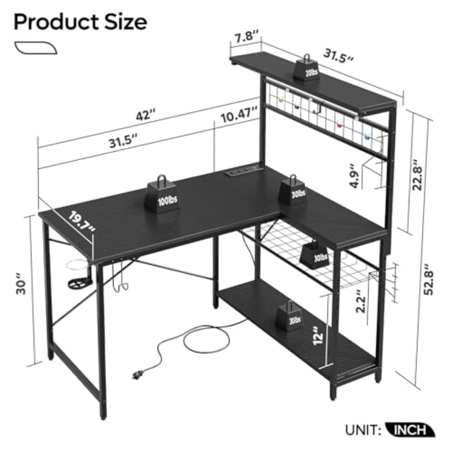 42 L Gaming Desk with Power Ou - đánh giá và giá Desk Setup L Shaped
