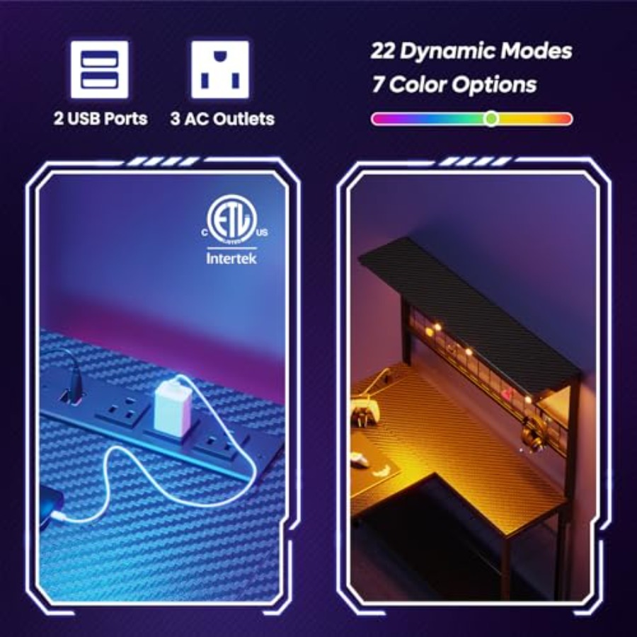 42 L Gaming Desk with Power Ou - đánh giá và giá Desk Setup L Shaped