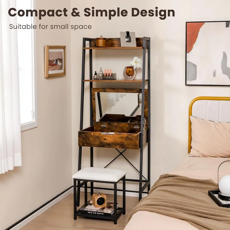 Ladder Vanity Desk Set with Fl - đánh giá và giá Desk Setup Small Space