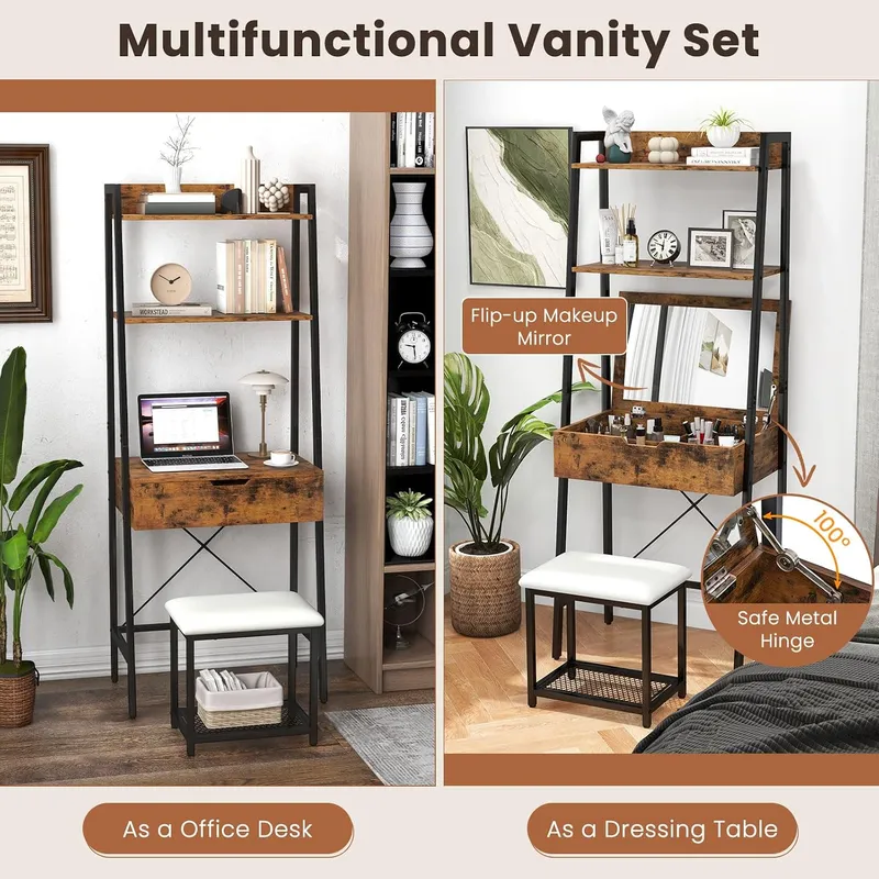 Ladder Vanity Desk Set with Fl - đánh giá và giá Desk Setup Small Space